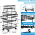 Simple Trending 4 Tier Rolling Cart, Stackable Kitchen Storage Metal Wire Basket Stand with Wheels and 2 Hanging Baskets
