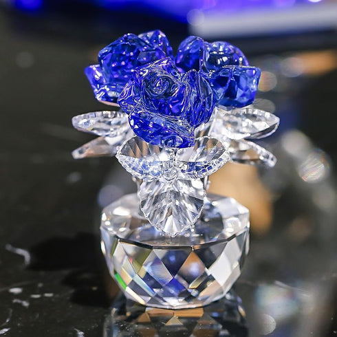 H&D HYALINE & DORA Blue Crystal Rose Flowers Figurines Ornament with Gift Box