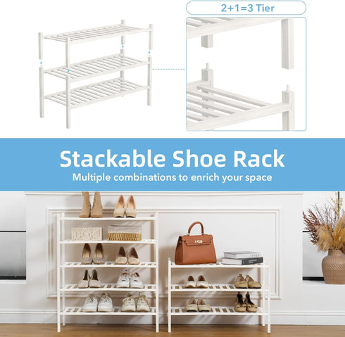 3 Closet, Bathroom27 x11 x20 3 Tier Bamboo Shoe Rack Storage Organizer for Multifunctional Stackable Free Standing Shoe