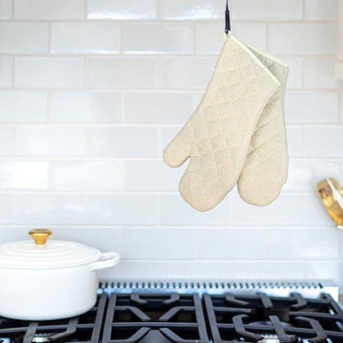 Nouvelle Legende Quilted Cotton Terry Oven Mitts, Heat-Resistant Gloves for Kitchen and Grill, 1 Pair