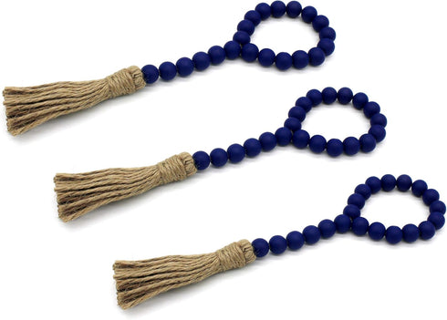 CVHOMEDECO. Wood Beads Garland with Tassels 3 PCS, Rustic Wooden Prayer Bead String Wall Hanging Accent