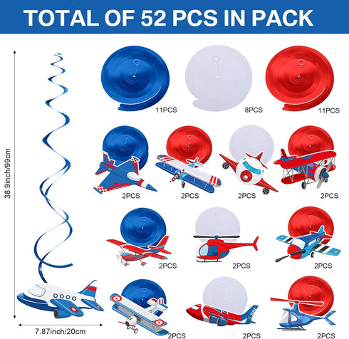 Faccito 30 Pieces Airplane Hanging Swirls Decoration Airplane Party Supplies Plane Foil Swirls Whirls Ceiling Whirls