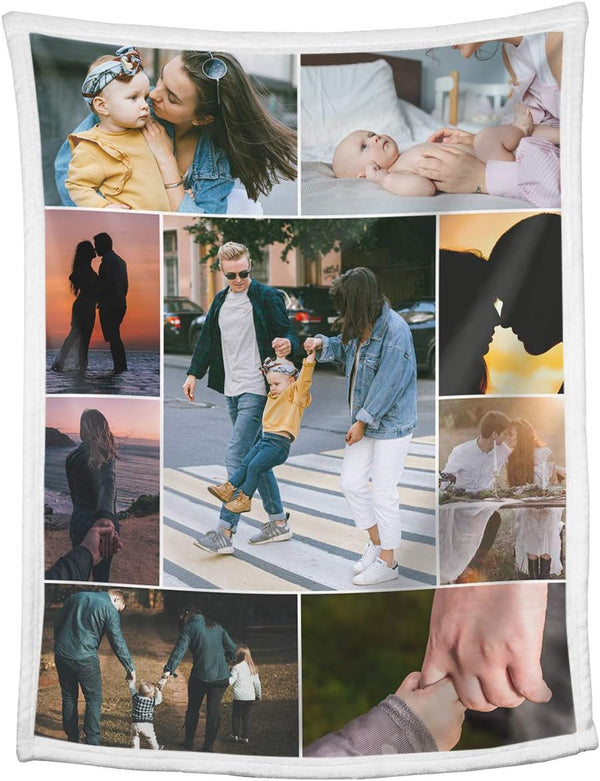 Custom Blankets with Photos Collage - Personalized Throw Blankets with Picture and Text, 40x50 Inch, 9 Photos
