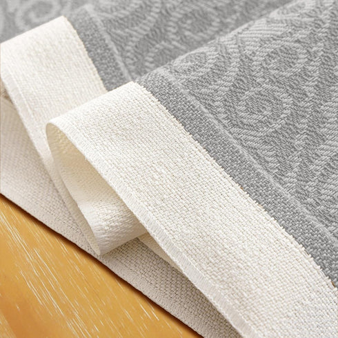 Grey14 x94 Floral Coffee Table Runner for Living Room Kitchen Farmhouse Bordered Dining Table Runner with Fringe