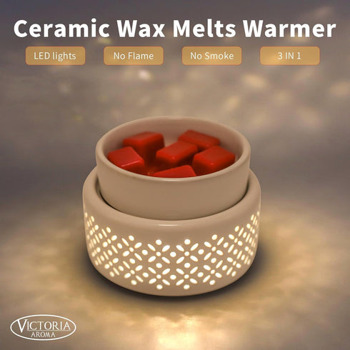 VICTORIA AROMA Ceramic Wax Melt Warmer - LED Night Light Candle Wax Warmer for Scented Wax, Electric Fragrance Wax