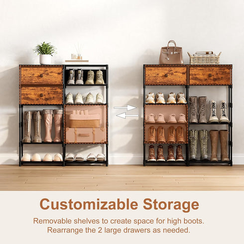 6 2 20-24 Closet Shoe Rack, Tier Shoe Rack Organizer with Large Drawers, Shoe Storage for Pairs, Sturdy Metal Shoe