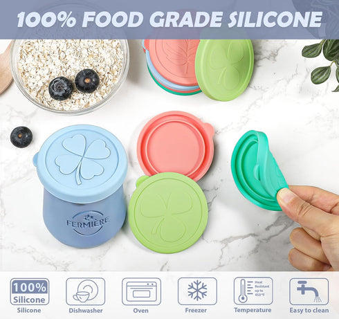 12 Pack 4.9 oz 5oz La Fermiere Yogurt Jar Lids, Silicone Yogurt Jar Lids for La Fermiere, Colorful Cover for Oui Yogurt