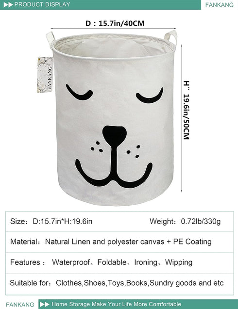 FANKANG Large Canvas Laundry Storage Basket, Foldable Nursery Hamper with Waterproof PE Coating for Kids, Office,