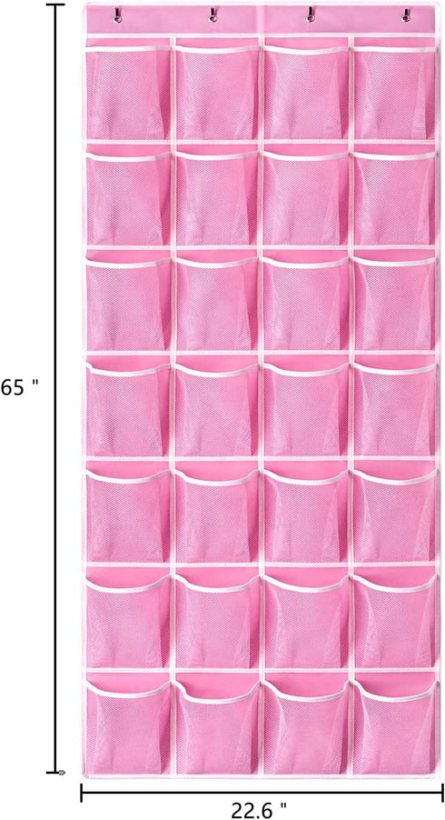 KEEPJOY 28 Pockets Hanging Shoe Organizer, Over the Door Shoe Organizer, Hanging Door Shoe Holder Rack with Mesh Pockets Large Size 65 x 23 Inch (Pink-1Pack) by KEEPJOY