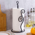 MyGift Rustic Burnt Solid Wood and Industrial Matte Black Metal Dining Combination Caddy with Paper Towel Roll
