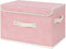 ANMINY Fabric Storage Bin with Lid, Rose Print Basket with PU Leather Handles, Pink, Large