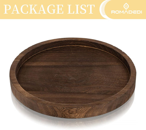 Wooden Decorative Tray Candle Holder: Romadedi Round Wood Tray Home Decor, Small Rustic Trays for Coffee Table