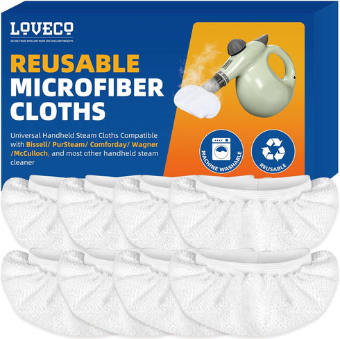 LOVECO 8 Pack Universal Microfiber Cloths for Handheld Steam Cleaner - Compatible