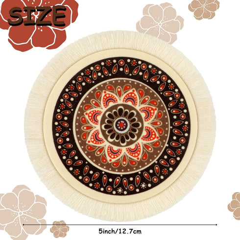 4 Pieces Rug Table Coasters, Oriental Design Fabric Drink Holders for Home Office, Round, Fresh Pattern
