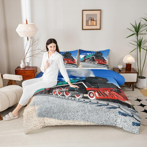 Sets 3D Set Sets 2 Erosebridal Train Comforter Full Size,Boys Steam Engine Bedding Rail Vehicles Duvet for Kids