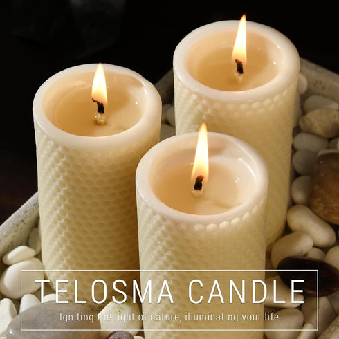 Pack 6 (2inch 4 inch Pure Natural Beeswax Pillar Candles Bulk - of - Honeycomb Surface, No Scent