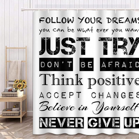 Emvency Inspirational Shower Curtain - Positive Quotes for Kids Boys, Waterproof Polyester Fabric 72 x 72 inches