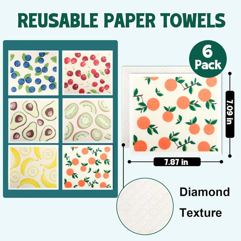 6 Pack 100% Lsnisni Swedish Dishcloths for Kitchen, Swedish Dish Cloths, Reusable Paper Towels, Washable Kitchen Cloth