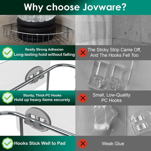 12 Pack Adhesive Hooks for Shower Caddy, Bathroom Shelf