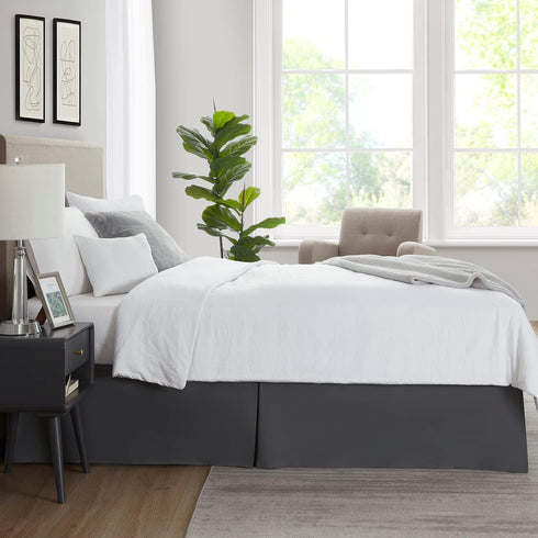 Nestl Dark Gray Bed Skirt Queen Size - 14 Inch Drop, Pleated Microfiber Hotel Quality