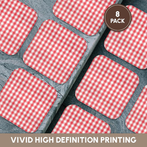 3dRose Red and White Gingham Pattern - Rustic Italian Kitchen Dining Theme - Soft Coasters, Set of 8 (CST_113016_2)
