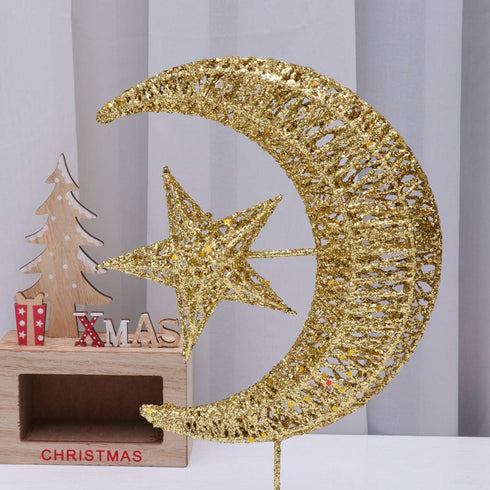 Uonlytech Glitter Moon and Star Ornament | Christmas Table Decoration | Wedding Birthday Holiday Party Supply | 20cm