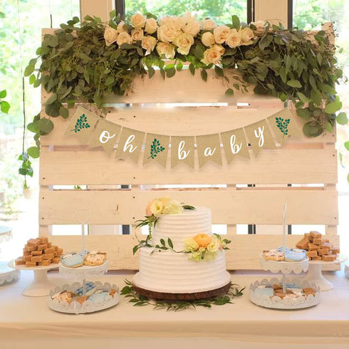 Greenery Baby Shower Banner, Eucalyptus Leaves Burlap Garlands for Gender Neutral Party Decoration