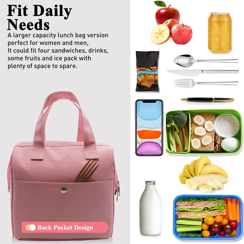 Mziart Insulated Lunch Bag, Simple Bento Cooler Bag for Lunch Box, Tote Bag for Women Men Adult Picnic Working Hiking