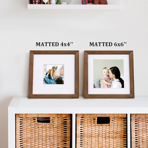 8x8 4x4/6x6 8x8 Set 4 Egofine Picture Frame Made of Solid Wood with Plexiglass, Display Pictures with Mat or Without