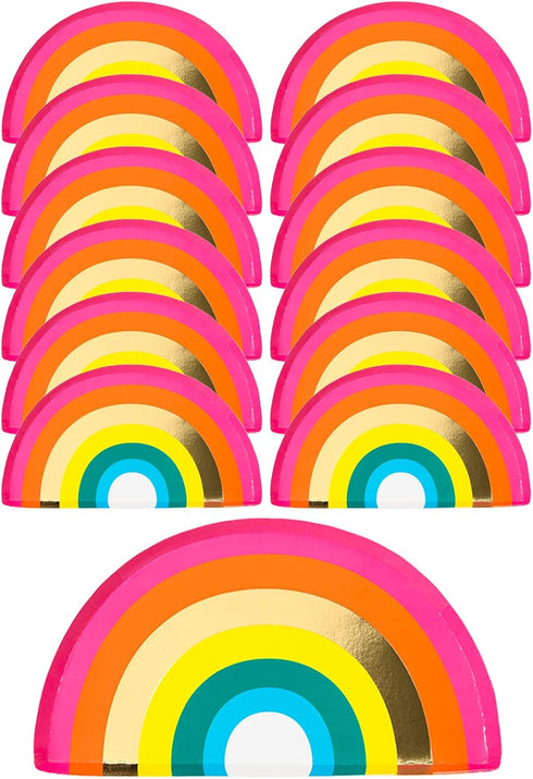 Talking Tables RAIN Happy Birthday Rainbow Shaped Plates, Pack of 12, 9" Width, Gold Foil and Mixed Colors