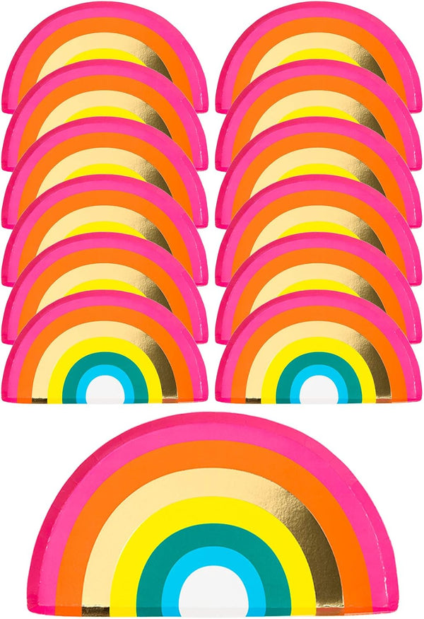 Talking Tables RAIN Happy Birthday Rainbow Shaped Plates, Pack of 12, 9" Width, Gold Foil and Mixed Colors
