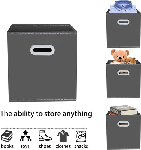 Yunkeeeper Fabric Cube Organizer with Handle, Foldable Storage Bins for Cloth or Accessory, 11x11x11, Set of 3 (Gray)