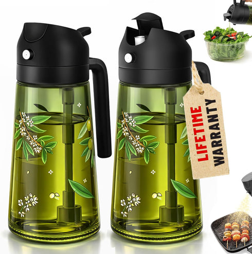 COOLMI Oil Sprayer for Cooking, 2 in 1 Olive Oil Dispenser Bottle