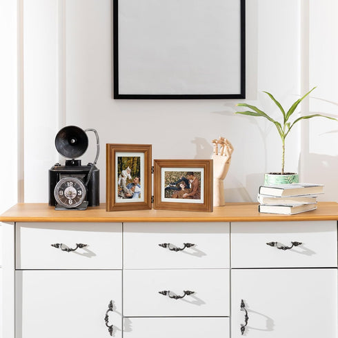 5x7 2 4x6 5x7 Double Hinged Picture Frame, Folding Photo Frame, Walnut-colored Pine Wood with Real Glass, Display