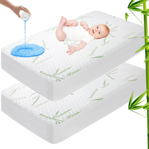 Crib Rayon Bamboo Waterproof Mattress Pad Cover, Soft Breathable Cooling Protection for Deep Pocket Mattresses