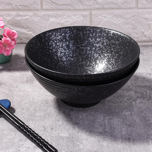 Japanese Ramen Bowls Set of 2, Large 8 Inch - Retro Ceramic Bowls for Dessert, Snack, Cereal, Soup, Noodle, Rice