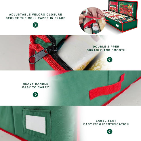 Christmas Wrapping Paper Organizer Storage Bag, Fits Up to 27 Rolls of 41", Green