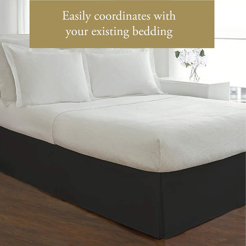 Luxury Hotel Tailored Bed Skirt, Box Pleats, Twin Size, 14 Inch Drop, Black