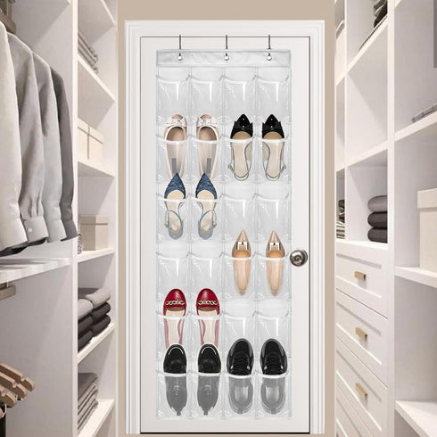 Over The Door Shoe Organizer - 2 Pack with 24 Pockets and Hooks for Space Saving, White