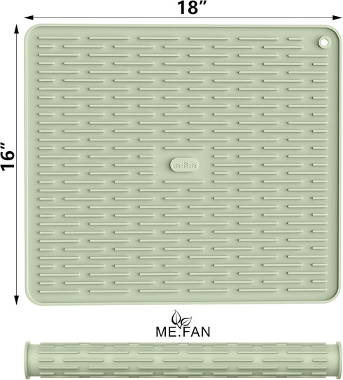 ME.FAN Silicone Dish Drying Mat for Kitchen Counter, Dish Drying Pad for Sink, Refrigerator or Drawer, Countertop Protection Pad L - 18''×16'' - Desert Sage