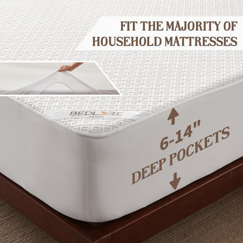 BEDLORE Waterproof Twin XL Mattress Protector - Noiseless Cover with Stretchable Pockets for 6-14 inches Mattress, Soft