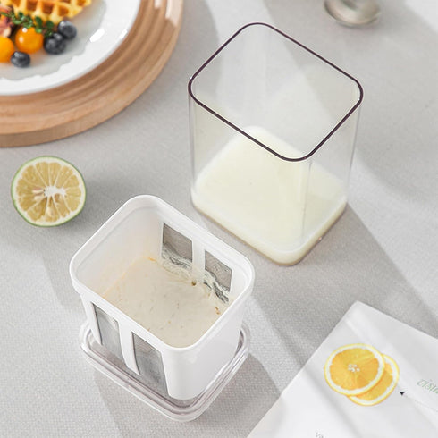 Hoxxu 1100ml Greek Yogurt Strainer, Multi Yoghurt Maker Strainer with Fine Mesh Bag & Lid for Thick Greek Yogurt