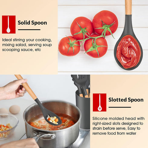 E-far Silicone Kitchen Utensils Set of 6, Non-stick Cookware Friendly, Heat Resistant, Includes Spatula, Ladle, Spoon,