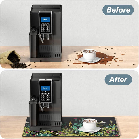 16" 24" Counter, Rnivvi Coffee Mat, x Cute Flower Theme Coffee Bar Mats for Espresso Machine Station Accessories