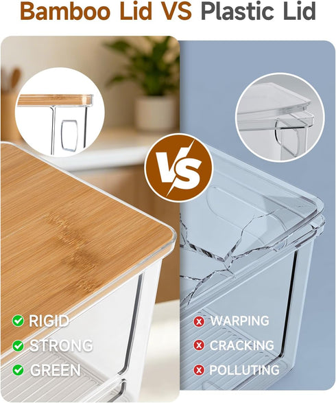 2 Pack, 13/30/33 Trash Bag Dispenser Stackable Acrylic Garbage Bags Dispenser with Bamboo Lid, Extra Large Clear Under