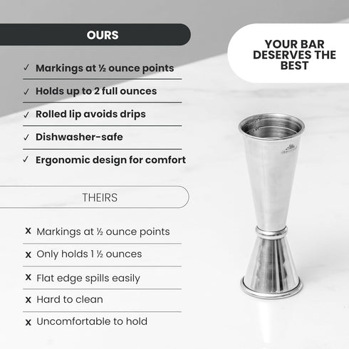 A Bar Above Premium Japanese Jigger, 8 Precise Measurement Markings, Heavy Duty 304 Stainless Steel
