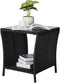 Bonnlo Outdoor Coffee Table, Small Garden Side Table with Glass Top and Shelf