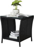 Bonnlo Outdoor Coffee Table, Small Garden Side Table with Glass Top and Shelf
