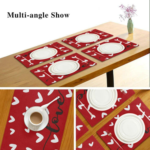 Valentine's Day Love Heart Red Buffalo Check Placemats Set of 4, Heat-Resistant Table Mats for Kitchen Dining