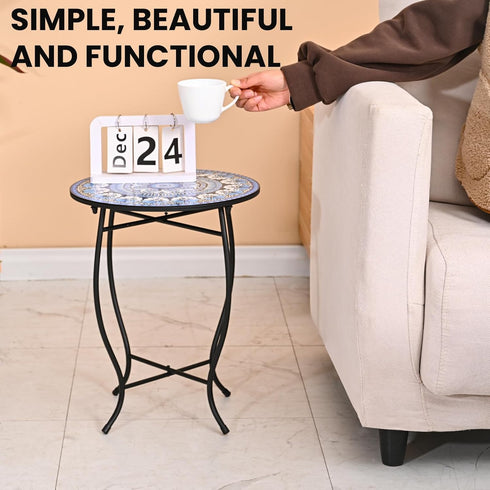 Aonagi Table,14" Metal Outdoor Side Diameter Round Plant Stand for Flower Pots Vase Home Decor, Weather Resistant Patio